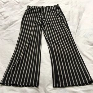 Ashley Blue Pants Size XL Black & Cream Striped Elastic Waist Pull On Wide Leg